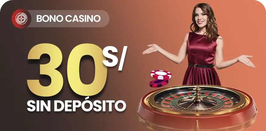 Bono sin depósito para Casino y Ruleta en vivo: S/ 20 más 100 giros gratis valoradas en S/ 10